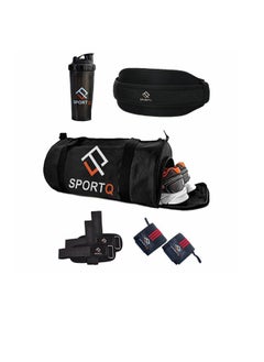 Buy A set of multiple products from SportQ that help you in exercising. A large-capacity bag, a special pocket for carrying shoes, a wrist aid, a protein shaker, a tensioner, and a belt. in Egypt