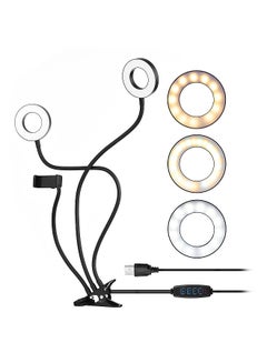 Buy 3.5 Inch Clip-On Mini USB Ring Light Fill-in Lamp Dual Lights 3 Lighting Modes Dimmable Flexible Arms Design with Phone Holder in UAE