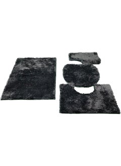 Buy A set of 4-piece bathroom mats made of soft padded non-slip cotton gray in Saudi Arabia