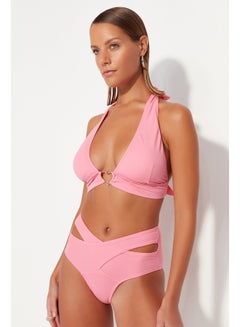 Buy Pink Cut Out/Windowed High Waist Bikini Bottom TBESS20BA0184 in Egypt