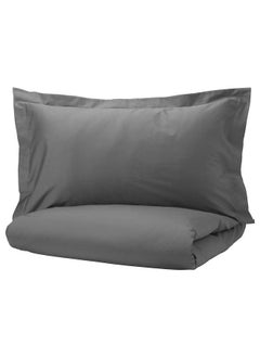 Buy Duvet Cover And 2 Pillowcases Dark Grey 240X220 And 50X80 Cm in Saudi Arabia