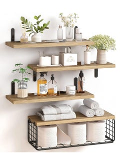 اشتري Wall Hanging Shelves, Rustic Wood Wall Shelves, Bathroom Shelves Above Toilet With Wire Storage Baskets, Farmhouse Wall Decor For Bedroom, Kitchen, Living Room And Plants في الامارات