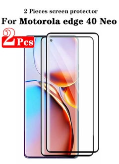 Buy 2 Pieces Full Cover Glass Screen Protector For Motorola Edge 40 Neo 5G Black/Clear and Screen Protector Accessories in Saudi Arabia