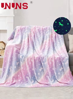 اشتري Flannel Blanket,Glow in The Dark Blanket,Glow Throw Blanket For Kids,50" x 60" Luminous Unicorn Blanket في السعودية