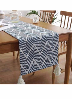 اشتري Table Runner with Tassel, Blue Wavy Stripes Woven Cotton European Tablecloth for Dining Coffee Tv Cabinet Shoe Cabinet, 12x40 Inches في الامارات