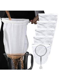 Buy Ultra Fine Mesh Strainer Bags, Commercial Grade Reusable Food Strainer with Reinforced Frame and Stainless Steel Handle for, Coffee, Milk, Butter, Juices, and Fresh Cheese(5 Packs) in Saudi Arabia