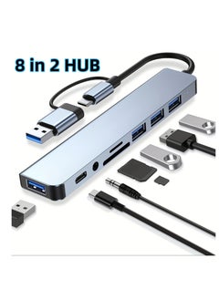 Buy 8-in-1 USB-C Hub, Multi-Port Adapter with 3 USB 0, 1 USB 0, SD/TF Card Reader, 5mm Audio, and USB-C, High-Speed Data Transfer, Compatible with Laptops, Tablets, Smartphones, and More in UAE