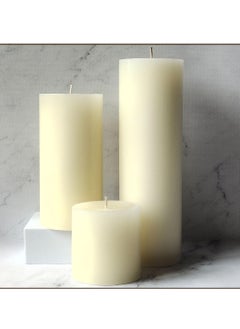 Buy Set of 3 Ivory Pillar Candles - 3x3, 3x6, 3x9 , Unscented & Dripless Candles for Decor, Events, Restaurants , Natural Wax with Cotton Wicks , 140 hrs Burn Time in UAE