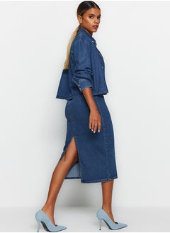 Buy Blue Stitching Detail Midi Pencil Denim Skirt TWOAW24ET00057 in Egypt