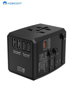 Buy All-in-One Global Universal Travel Power Adapter with 2 USB A 3 TypeC PD 65W Fast Charging Wall Plug-Multi-function International Smart Socket Converter with Safety Door Fuse for US/UK/AU/EU,Black in Saudi Arabia