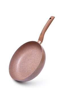 Buy Fissman Frying Pan 24x6cm Latte Series, with Aluminum and Non Stick TouchStone Coating, Pink Surface is Smooth in UAE