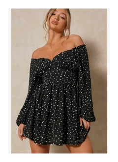 Buy Polka Dot Off Shoulder Mini Dress in UAE