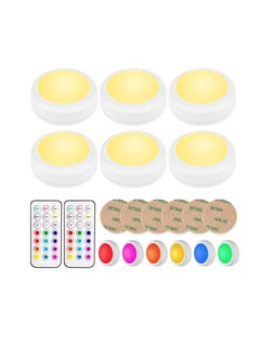 اشتري Large Size LED Puck Lights with Remote Control, Wireless Under Cabinet Lighting, Battery Powered Lights, Stick on Color Changing Dimmer and Timer, Closet Light (6 Pack) في السعودية