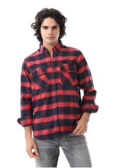 اشتري Long Sleeve Chest Pockets Plaid Shirt_Navy Blue & Red في مصر