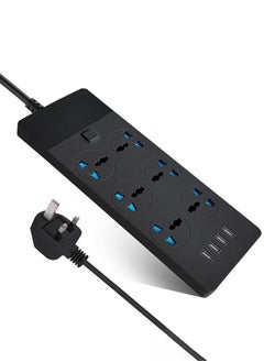 Buy Power Strip Extension Cord with 6 Outlets Universal Plug Adapter with 4 USB Ports Surge Protector Charging Socket with 2 meter Bold Extension Cord in UAE