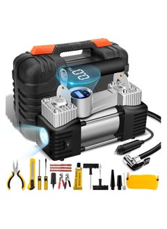 اشتري Air Compressor car 4x4 Dual Cylinder Heavy Duty Tire Inflator with LED Light,150 PSI portable tyre pump with Tire Repair Kit & Carry Case 12V Air Pump for Auto SUV Truck tires في الامارات