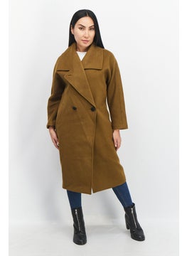 اشتري Women Long Sleeve Plain Trench Coat, Olive في الامارات