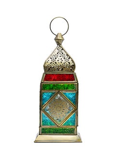 اشتري HilalFul Cairo Brass Antique Multicolored Glass Decorative Candle Holder Lantern | Home Décor in Eid, Ramadan, Wedding | Living Room, Bedroom, Indoor, Outdoor Decoration | Islamic Themed | Moroccan في السعودية