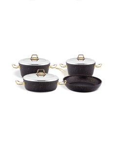 Buy 7-Piece Granitec Cookware Set - Stainless Steel Lids - 2 Deep Pots - 1 Low Pot - 1 Frypan - Non-Stick Surface - PFOA Free - Black & Gold in UAE