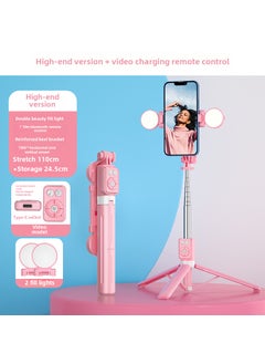 اشتري B11 Mini Bluetooth Selfie Stick with Dual Lighting and Tripod 12s TikTok model-double light-pink في السعودية