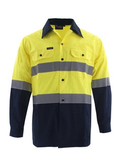 Buy Reflective Safety Workwear High Visibility T-Shirt for Construction Work Safety Long Sleeve Shirts with Pockets Yellow/Navy in UAE