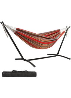 Buy Single Double Hammock with Stand, Portable Camping Hammock Space-saving Steel Stand, Adjustable Base Height Canvas Hammock Set, 450lb Capacity with Carry Bag in UAE