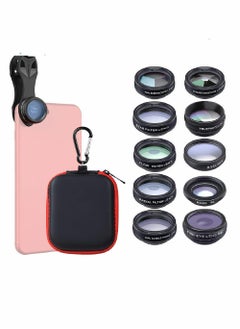 Buy Phone Camera Lens Kit with 0.63X Wide Angle, 15X Macro, 198 Degree Fisheye, 2X Telephoto, CPL, Star Filter, Radial Filter, Flow Filter, Kaleidoscope 3, Kaleidoscope 6 Compatible with Android iPhone in Saudi Arabia