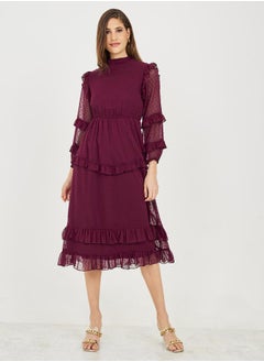 اشتري Dobby Frill Detail Tiered Midi Dress في السعودية