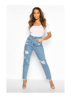 Buy High Waisted Distressed Mom Jeans in UAE