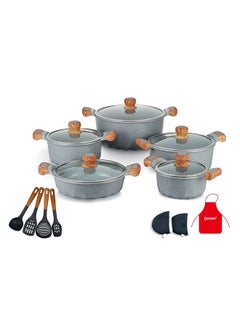 Buy 17-Piece Non Stick Granite Cookware Set 20/24/28/32Cm Casserole, 28Cm Shallow Casserole- Pfoa Free in UAE