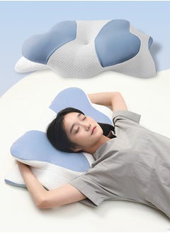 Buy Memory Foam Pillow Butterfly Shaped Cervical Pillow for Shoulder and Neck Pain Relief Ergonomic Orthopedic Support for Side Back and Stomach Sleeping Washable Cover Included Blue in UAE