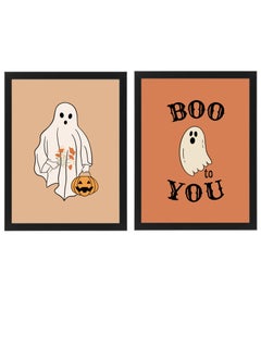 اشتري set of 2, Halloween Spooky Ghost Framed Poster 50x40cm - Spooky Halloween Wall Art Decor for Kids' Rooms, Home, Nursery, or Party -  Halloween Decoration Gift في الامارات