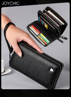 Buy Genuine Leather Men's Wallet Long Zipper Clutch Leather Geometric Mobile Phone Bag Casual Small Handbag in Saudi Arabia