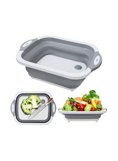 Buy Multi-Function 3-in-1 Foldable Collapsible Cutting Board Grey/White in Saudi Arabia