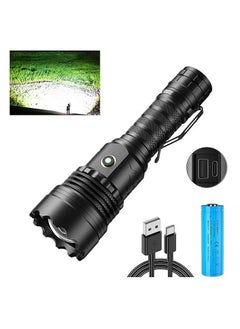 اشتري LED Rechargeable Flashlight 20000 High Lumens Super Bright, 3000m Extreme Long Shot, 6 Modes Type-C Fast Charging Torches, Ipx6 Waterproof Zoomable Tactical Flashlights for Camping Hiking Emergency في الامارات