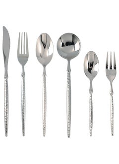 اشتري Hammered Silverware Set, 6-Piece Modern Flatware Set Service for 4, Matte Stainless Steel Cutlery Set Utensil Set Tableware, Kitchen Knives Forks Spoons Set, Dishwasher Safe في السعودية