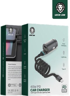 Buy iPhone Car Charger 45W PD with 1.2m Tough & Durable Lightning Cable Fast Charging Compatible with iPhone 14/14 Plus/ 14 Pro/14 Pro Max/iPhone 13/12/XS/Pro Max /Pro/ ipad 9 - Black in UAE