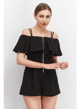 Buy Women Solid Sleeveless Playsuits, Black in UAE