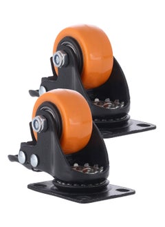 Buy 2-Piece 50mm Orange PVC Medium Duty Ball Bearing Caster - Swivel with Brake - Plate in Saudi Arabia