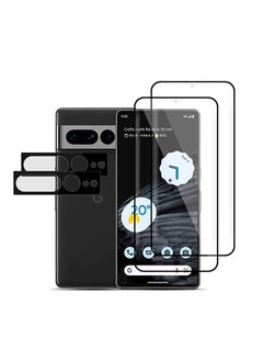 Buy Tempered Glass Screen Protector with Lens Protector for Google Pixel 7 Pro Shock Proof Bubble Free HD Scratch Resistant Full Screen Coverage - Pack of 4 - Black in UAE