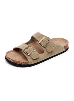 Buy Women Sandals with Adjustable Buckles & Memory Foam, Comfort Cork Footbed Arch Support, Leather Slide Sandals for Women in UAE