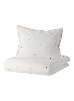 Buy Duvet cover and pillowcase dot pattern white/pink 150x200/50x80 cm in Saudi Arabia