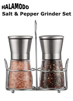 Buy Premium Salt and Pepper Grinder Set with Stand Stainless Steel Manual Spice with Adjustable Coarseness & Easy to Fill and Use & Large Capacity Pepper Mill Grinders Shakers Set in UAE