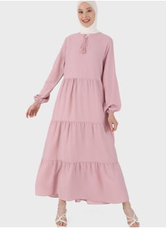 Buy Balloon Sleeve Tie Detail Dress in UAE