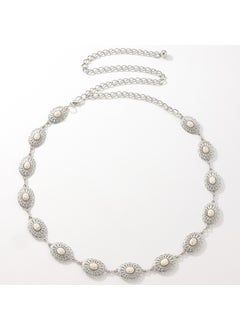 اشتري Ladies Hollow Turquoise Metal Waist Chain with Pearl Bohemian BeltSilver + White Silver + White في الامارات