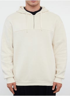 Buy Beige Zipper and Stitching Detailed Oversize/Wide Fit Thick Fleece Lined Sweatshirt TMNAW25SW00000 in Egypt