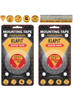 Buy KLAPiT SUPER TAPE Double Sided Tape Heavy Duty Mounting Tape Holds 150 Pounds or 68Kg Weight Using Enhanced Nano Technology. Clear Tape for Wall, Wood, Tile, Stone, Glass, Metal and Acrylic 3m, 2pc in UAE