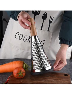 Buy Stainless Steel Conical Grater with Wooden Handle, Non-Slip Silicone Base, Three-Sided Design Grater in Egypt