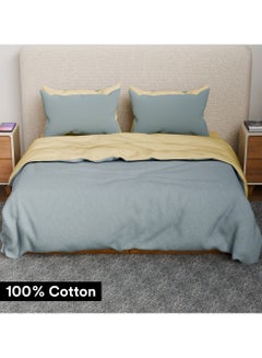 Buy 100% Cotton 4pcs Duvet Cover Set, Certified toxin-free, King Size, Reversible, Soft Bedding Sheets, 1 Duvet Cover With Zipper 220x240cm, 1 Fitted Sheet 200x200cm+30cm, 2 Pillowcases (Cream & Blue) in UAE