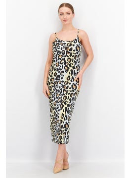 اشتري Women Animal Print Midi Dress, Black Combo في الامارات